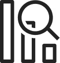 Icon of a column diagram with a magnifying glass.
