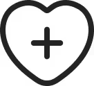 Icon with a plus within a heart